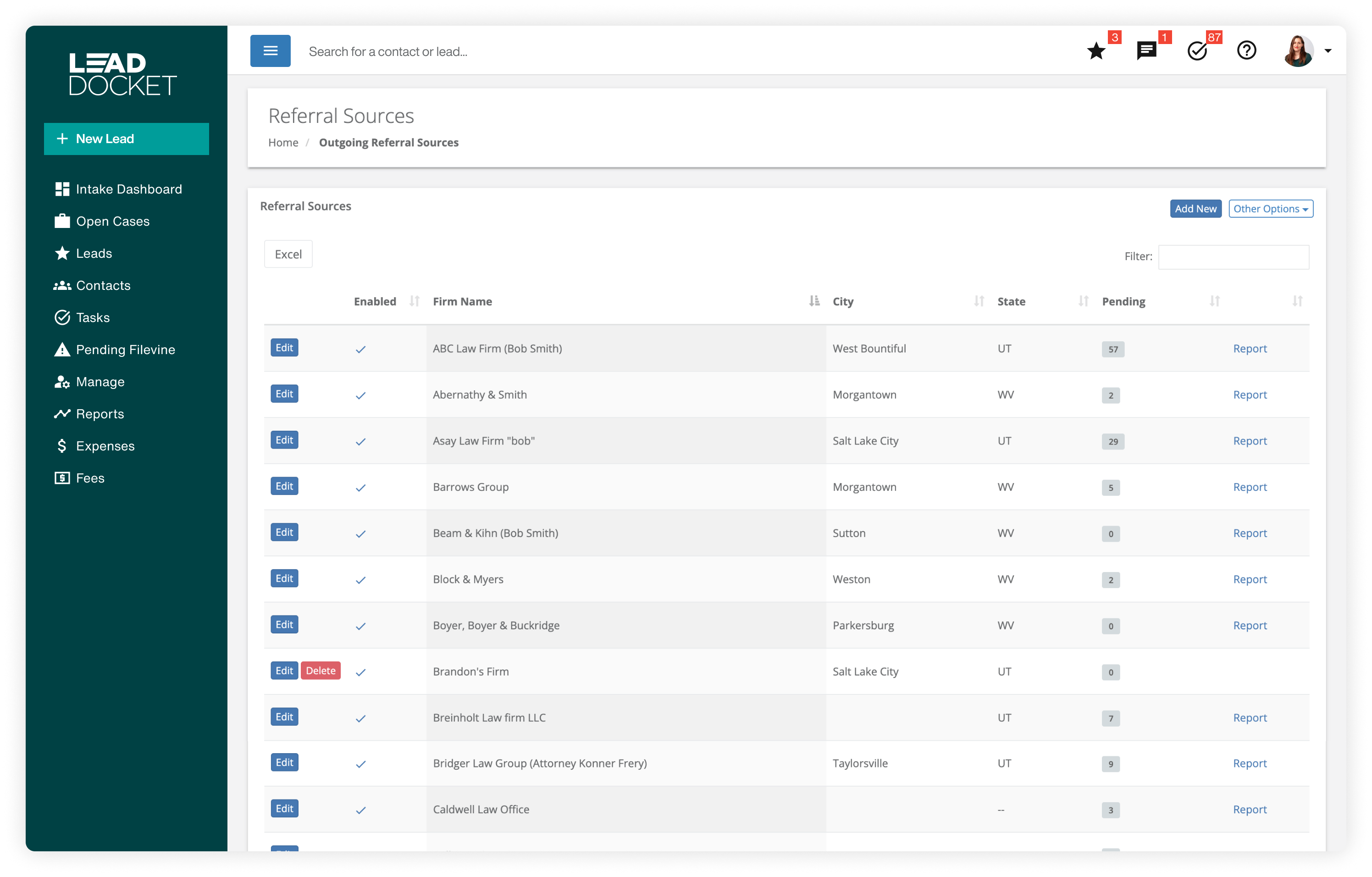screenshot of Lead Docket